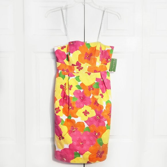 Lilly Pulitzer Strapless Floral Dress - Vibrant Pink, Orange, Yellow - Picture 3 of 14